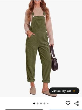 Olive Green Corduroy Overalls - Women Jeans Style